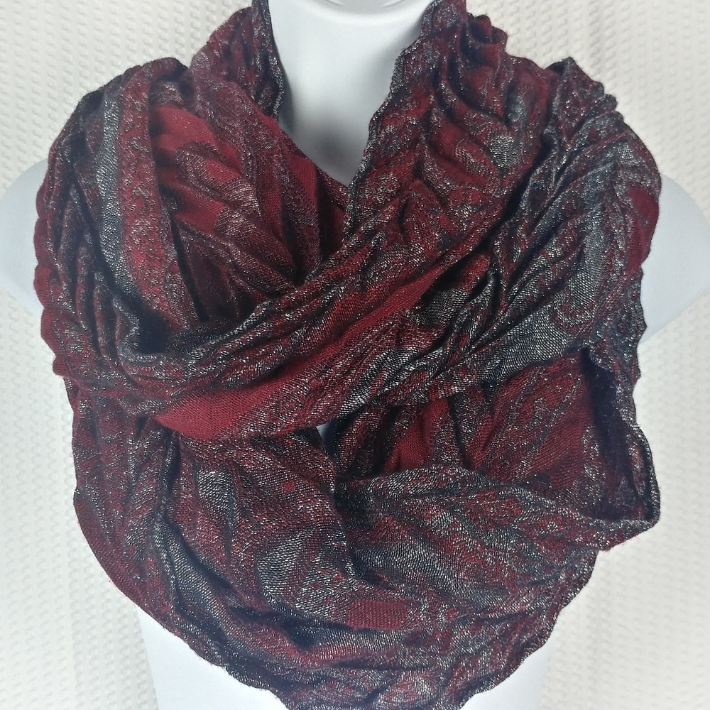 Red & Gray /Metallic Silver Glitter Infinity Scarf